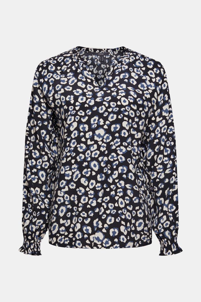 Print blouse with LENZING™ ECOVERO™, BLACK, overview