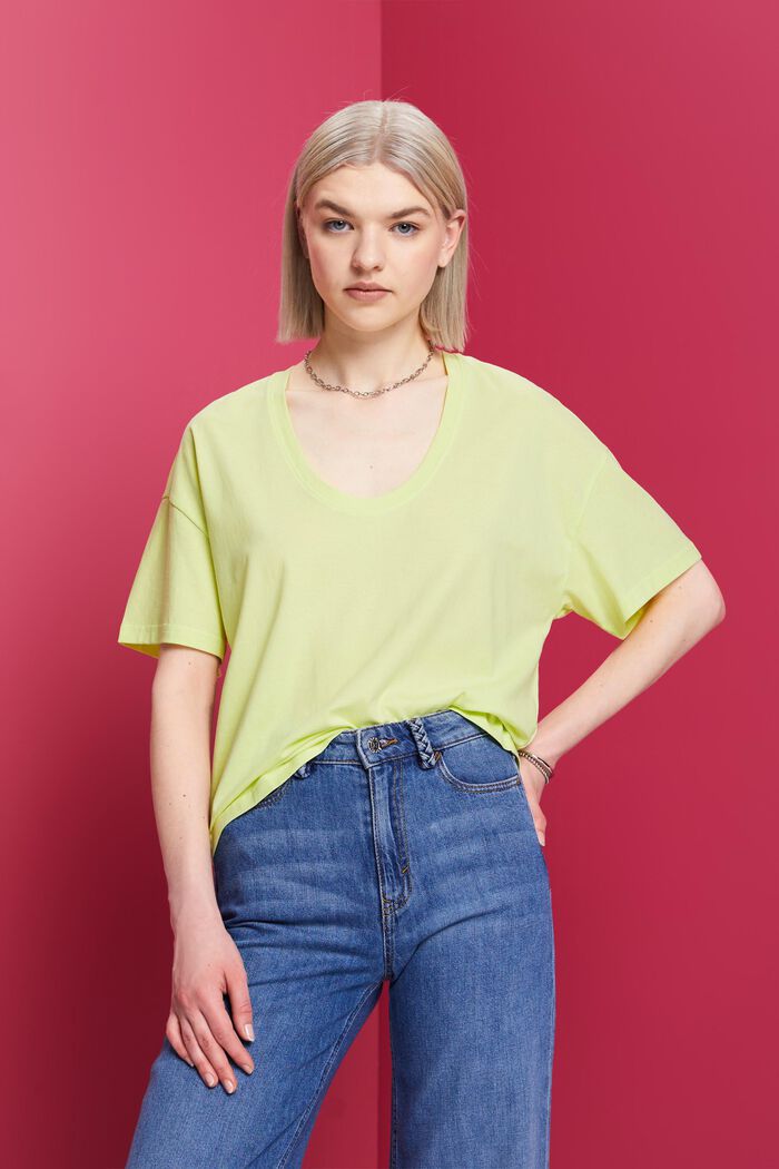 Cropped oversize t-shirt, 100% cotton, LIME YELLOW, detail image number 0