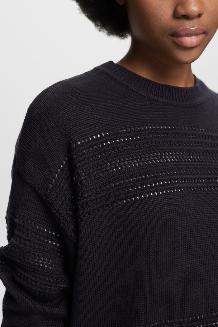 Crewneck Open-Knit Sweater, BLACK, detail image number 3