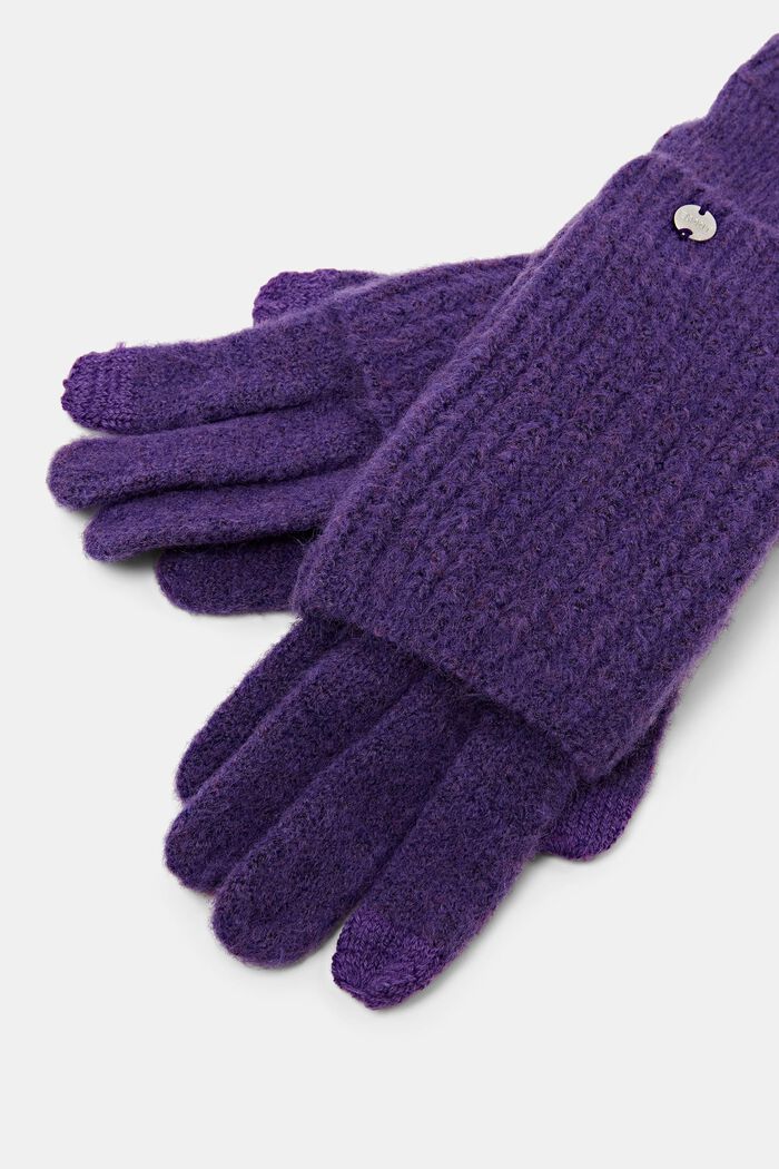 2-in-1 Knitted Gloves, PURPLE, detail image number 1