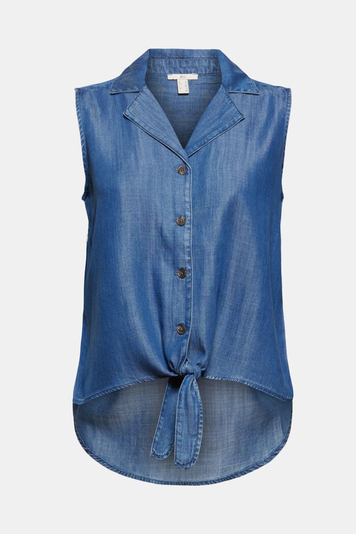 Made of TENCEL™: blouse top in a denim look, BLUE MEDIUM WASHED, detail image number 7