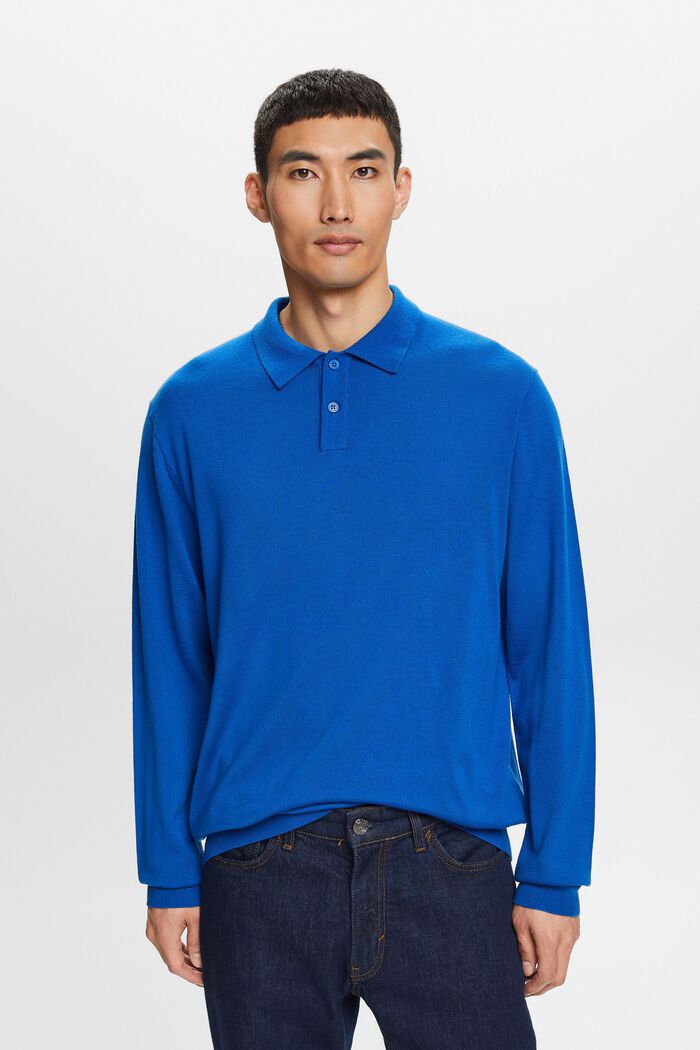 Wool Polo Sweater, BRIGHT BLUE, detail image number 1