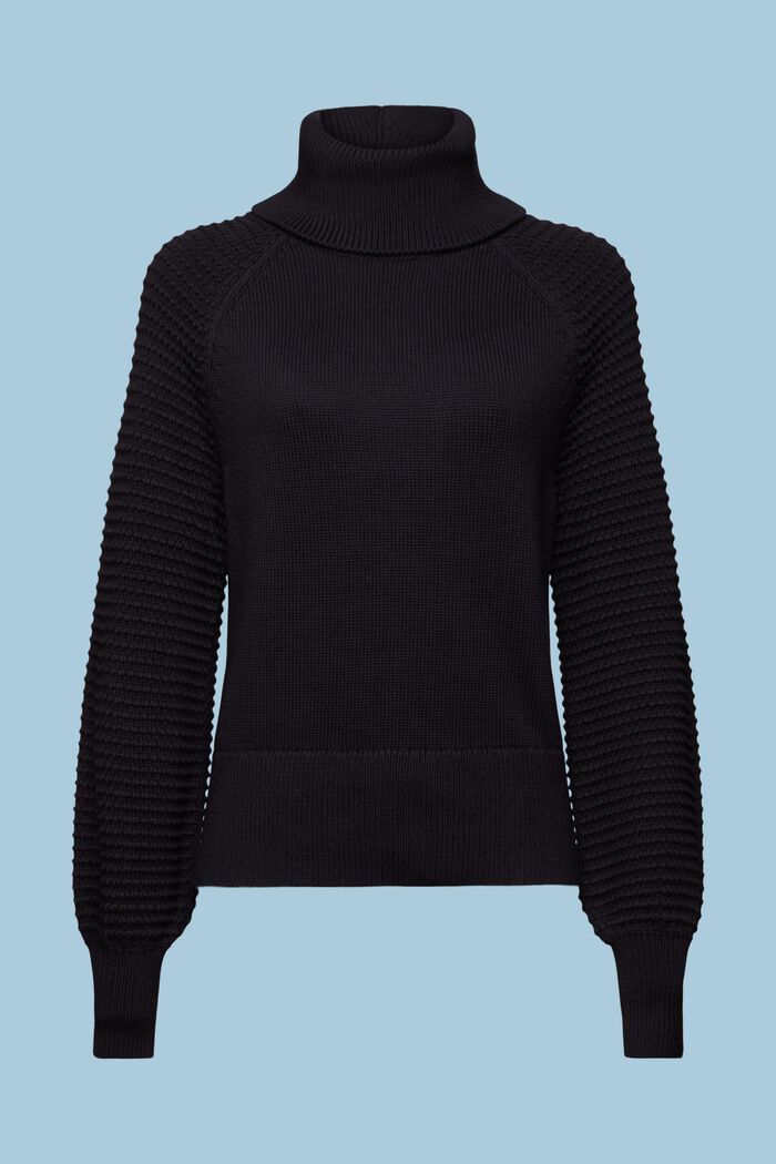 Cotton Turtleneck Sweater, BLACK, detail image number 7