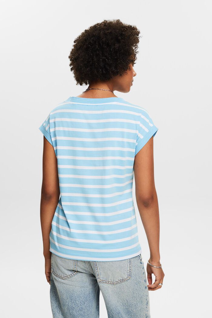 Striped V-Neck T-Shirt, LIGHT TURQUOISE, detail image number 2