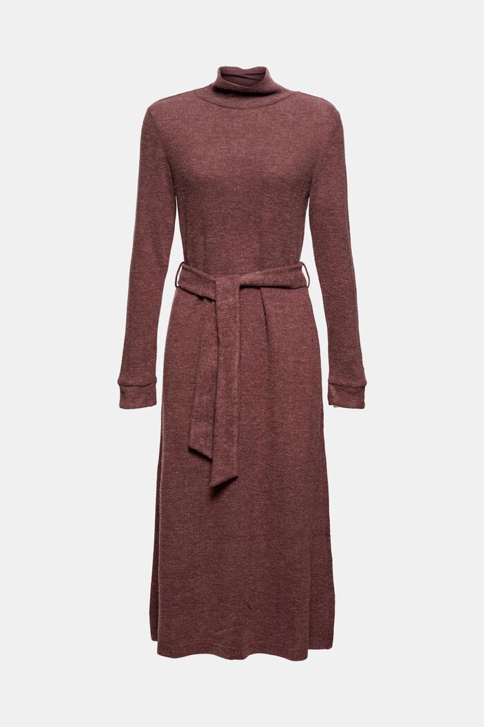 Recycled: knit dress with a belt, BORDEAUX RED, overview
