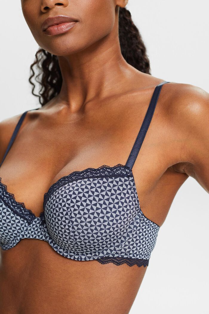 Lace Trim Padded Bra, NAVY, detail image number 2