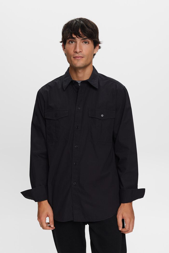 Cotton Utility Shirt, BLACK, detail image number 1