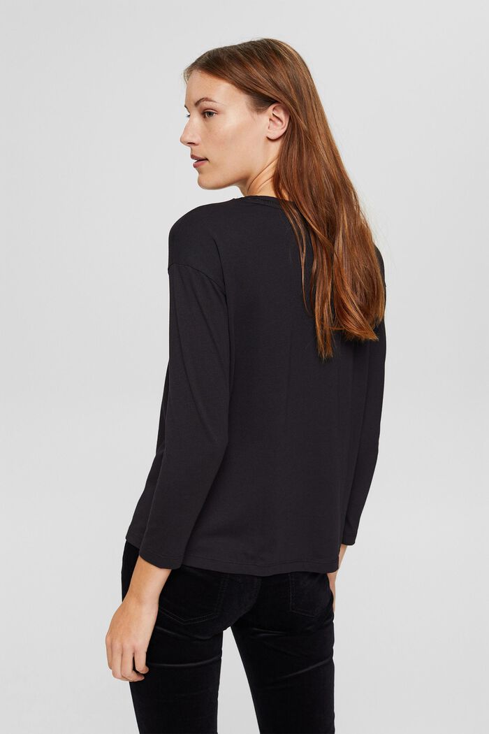 Long sleeve top with glitter, organic cotton blend, BLACK, detail image number 3