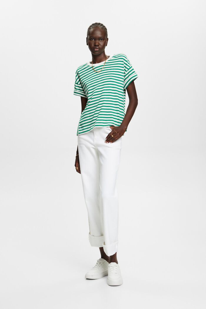 Striped t-shirt, 100% cotton, DARK GREEN, detail image number 1