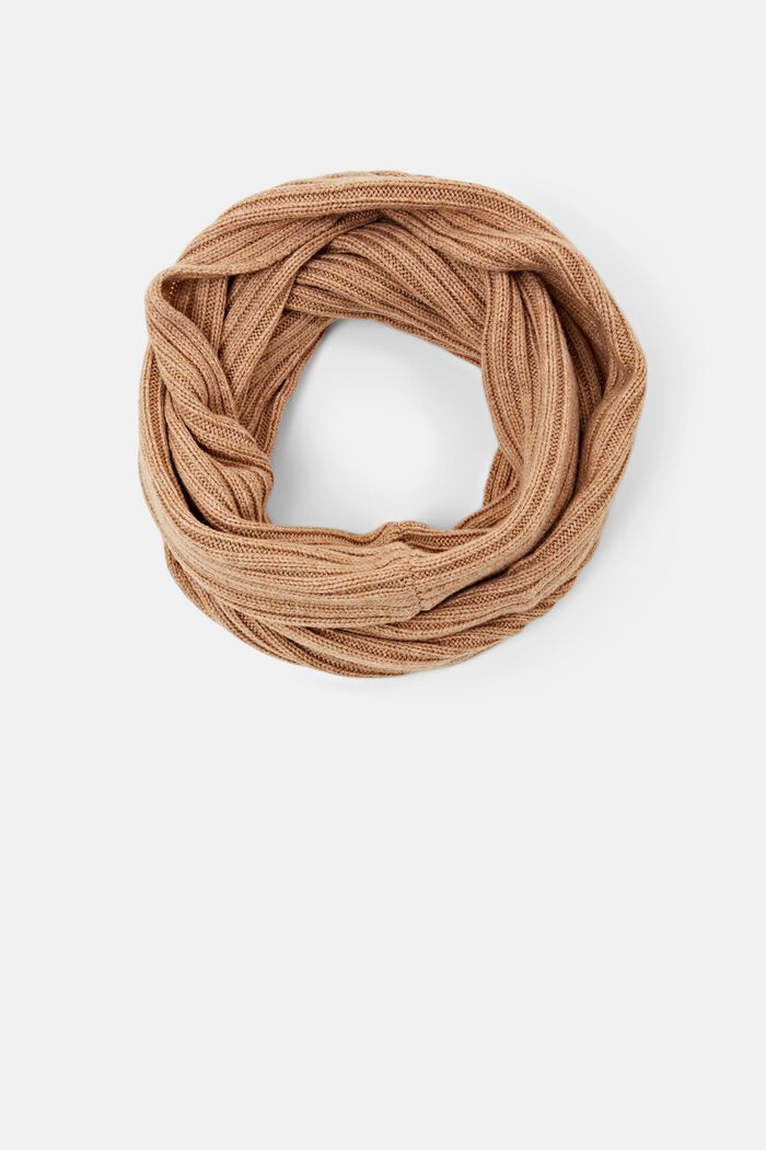 Rib-knit tube scarf, wool blend, CAMEL, detail image number 0