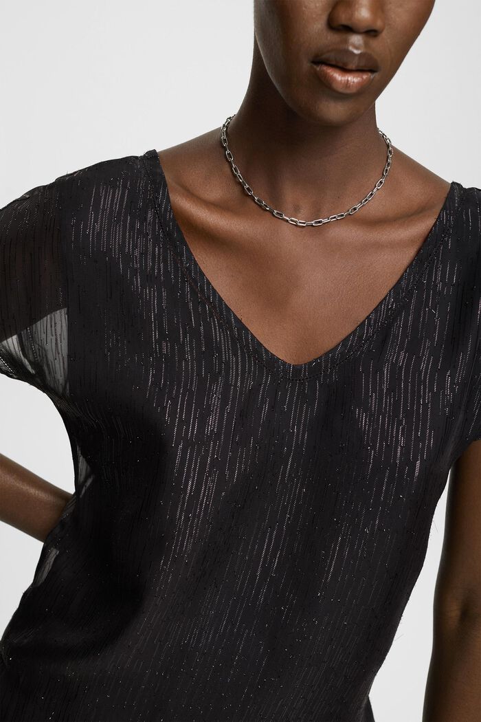 V-neck blouse, BLACK, detail image number 2