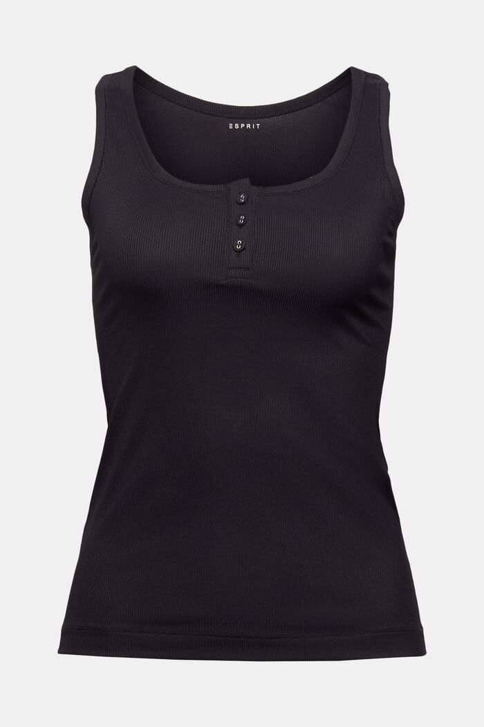 Recycled: Henley top in fine rib fabric, BLACK, detail image number 0