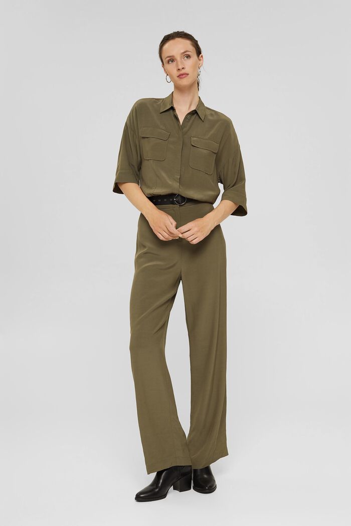 Jumpsuit with a belt and LENZING™ ECOVERO™, DARK KHAKI, detail image number 1