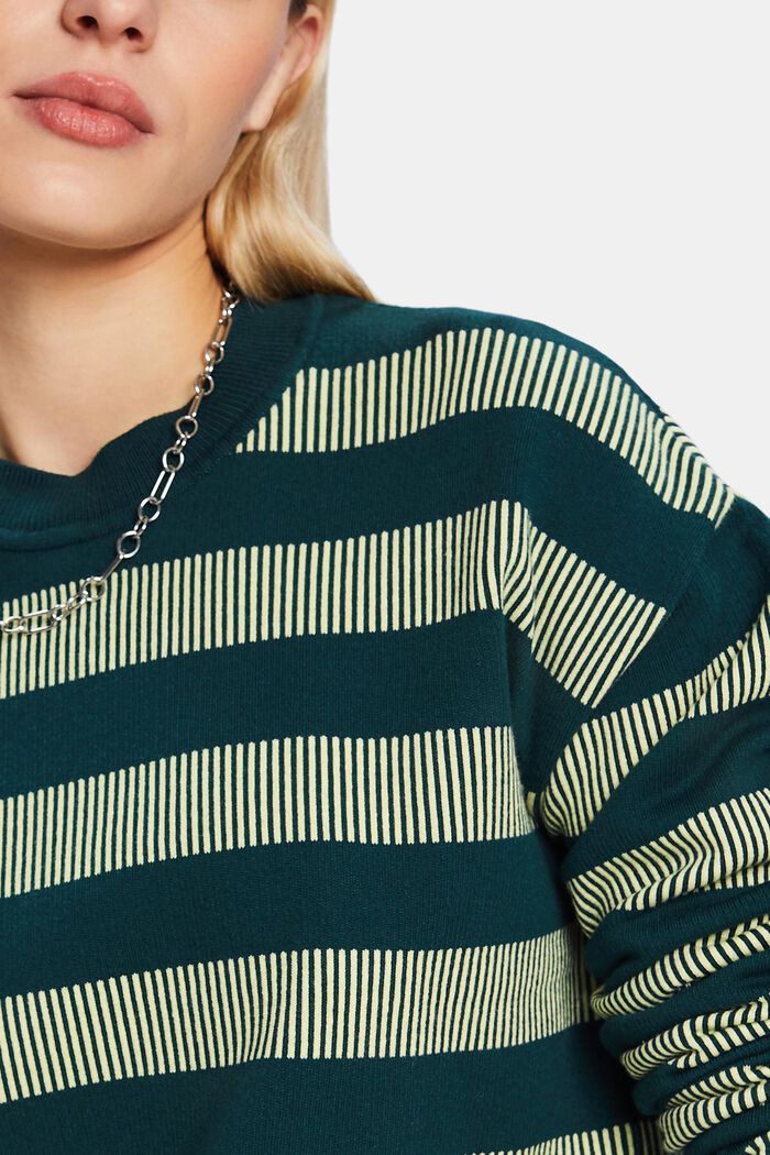Jacquard Striped Crewneck Sweater, DARK TEAL GREEN, detail image number 2