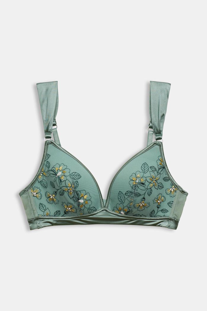 Soft mesh bra with embroidery, LEAF GREEN, detail image number 4