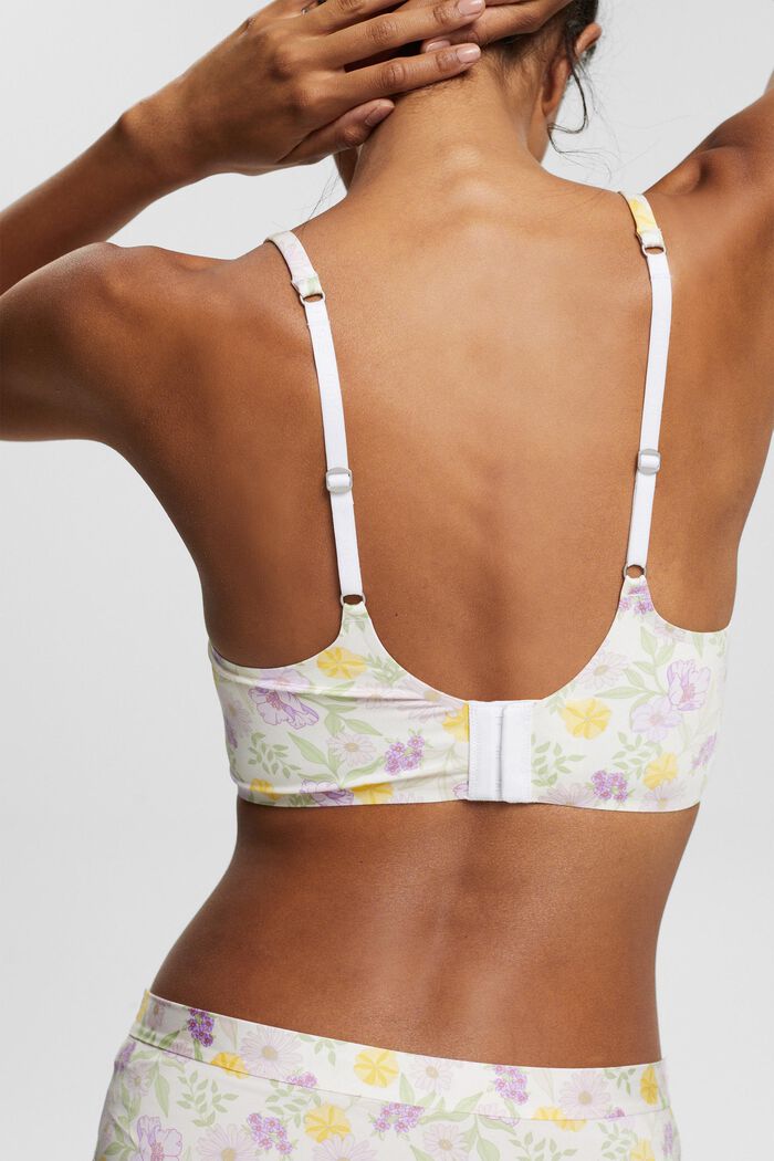 Made of recycled material: non-wired bra with a floral print, OFF WHITE, detail image number 3