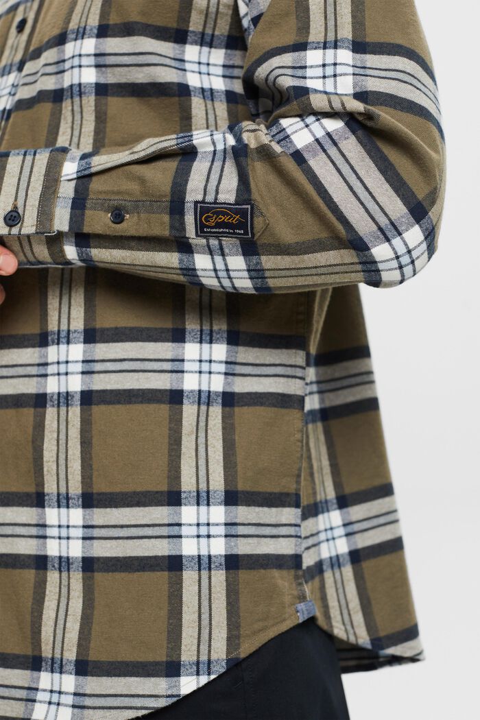 Checked Flannel Shirt, KHAKI GREEN, detail image number 1
