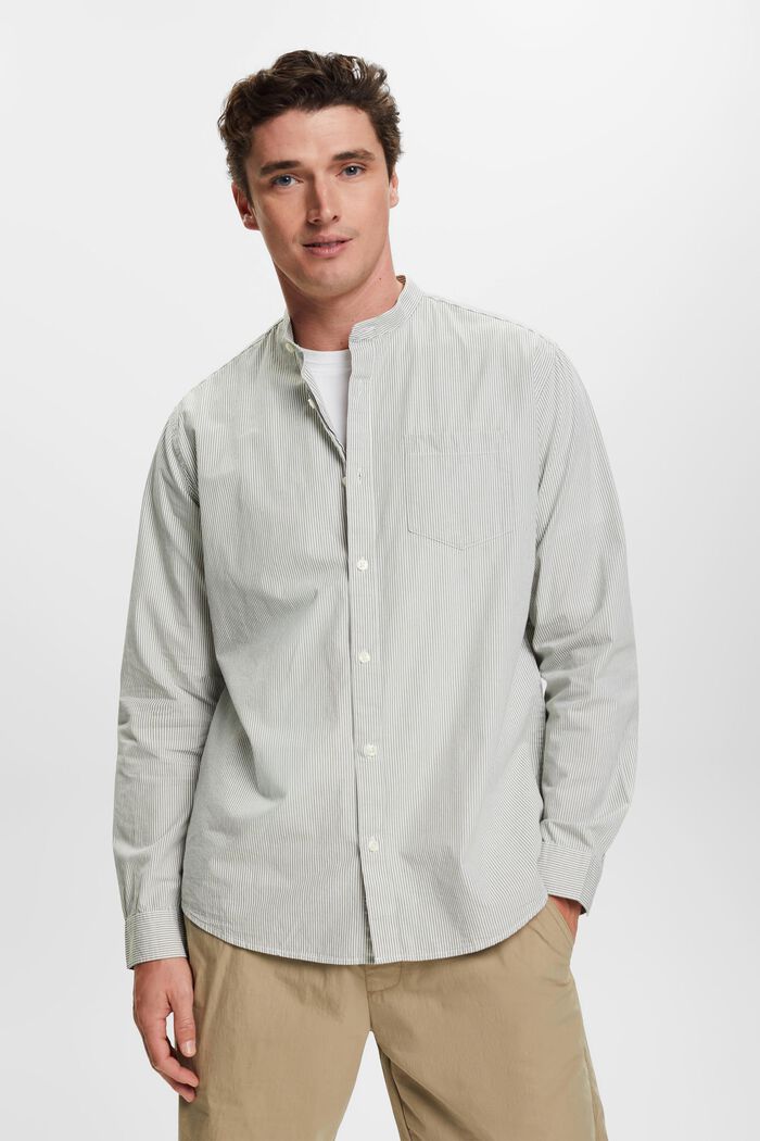 Pinstripe cotton shirt with mandarin collar, LIGHT KHAKI, detail image number 0