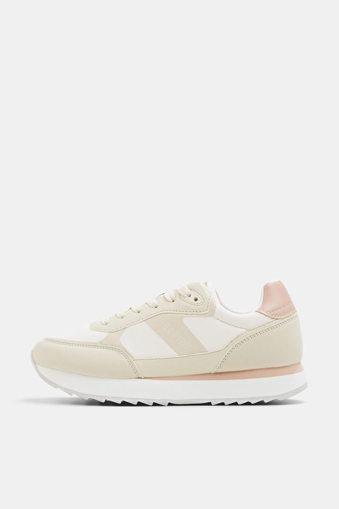 Multi-coloured trainers in a material mix design, CREAM BEIGE, overview
