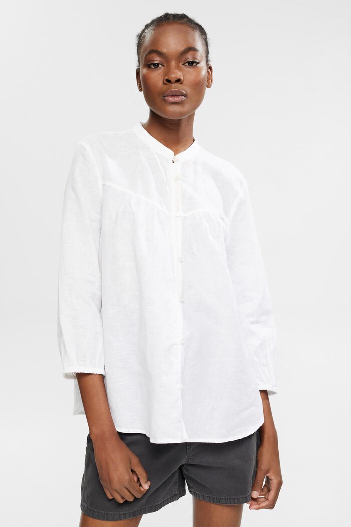 Wide linen blend blouse, WHITE, detail image number 0