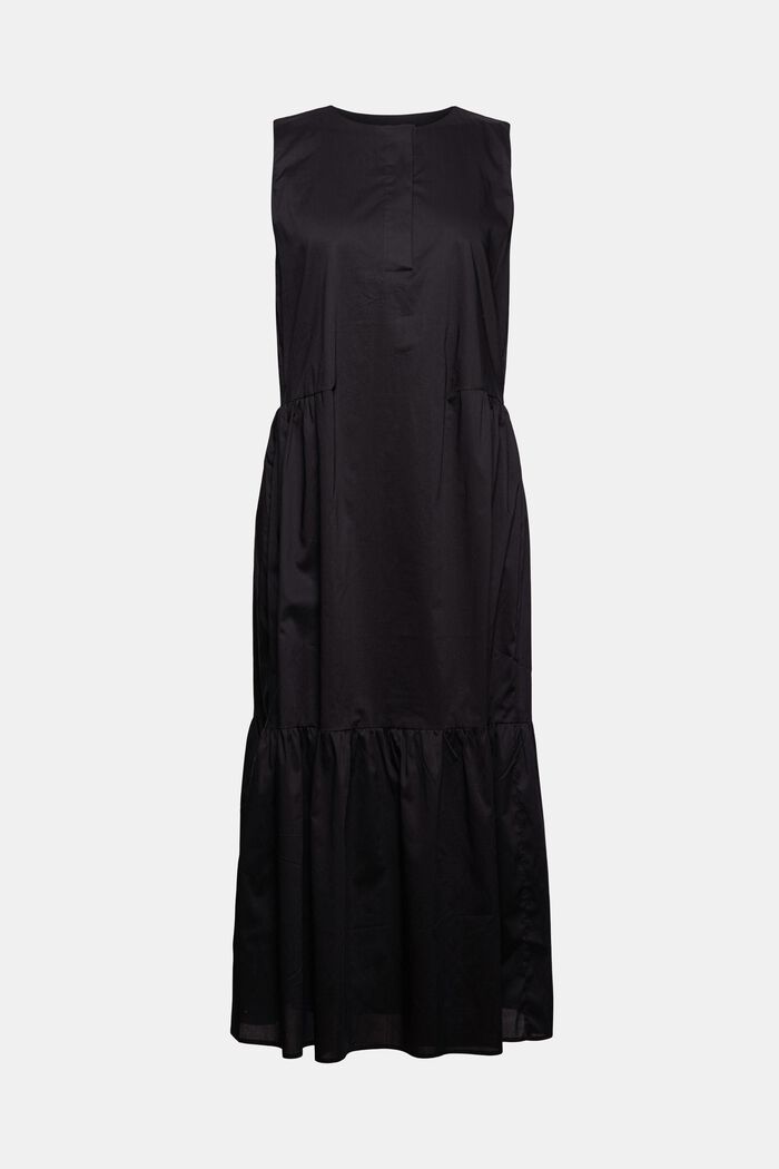 Sleeveless flounce midi dress made of cotton, BLACK, detail image number 0