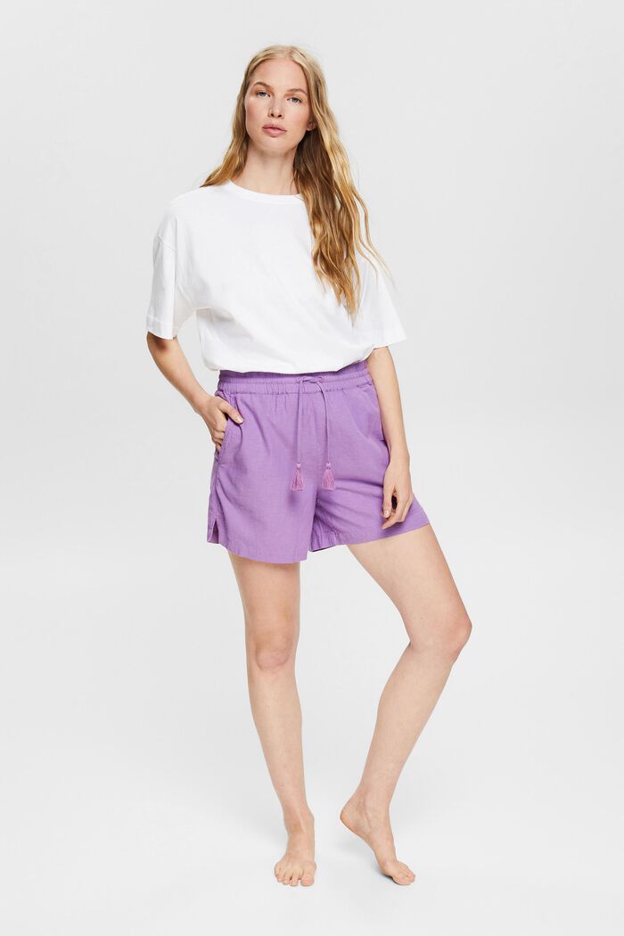 Linen blend: shorts with a drawstring waistband, VIOLET, detail image number 1