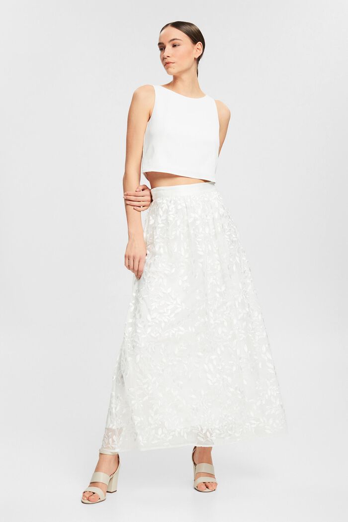 Maxi skirt with leaf appliqués, OFF WHITE, detail image number 6