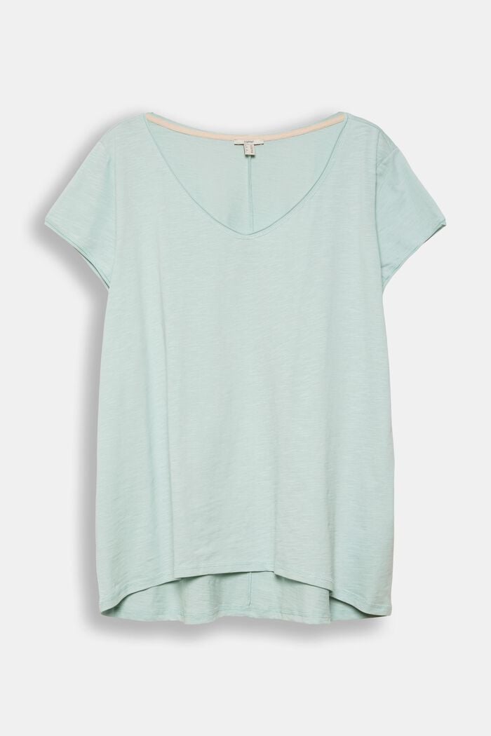 CURVY V-neck T-shirt, organic cotton, DUSTY GREEN, detail image number 0