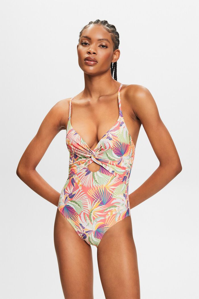 Printed One-Piece Swimsuit, CORAL RED, detail image number 4