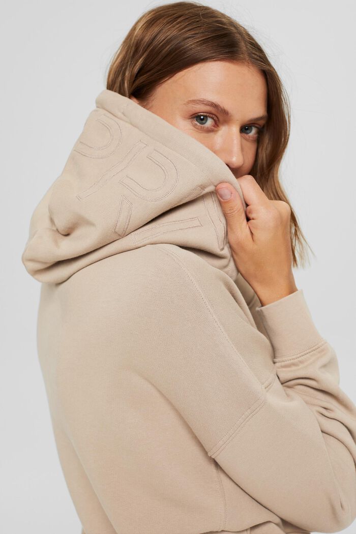 Relaxed hoodie with logo, 100% organic cotton, LIGHT TAUPE, detail image number 5