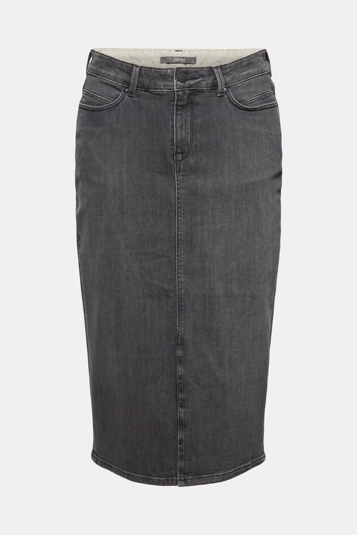 Midi-length denim skirt, organic cotton, GREY DARK WASHED, detail image number 7
