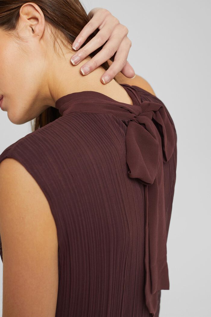 Pleated chiffon top with neck ties, BORDEAUX RED, detail image number 2