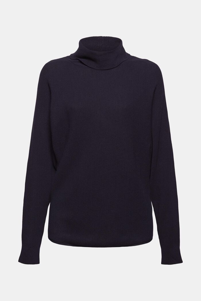 Polo neck jumper made of blended organic cotton