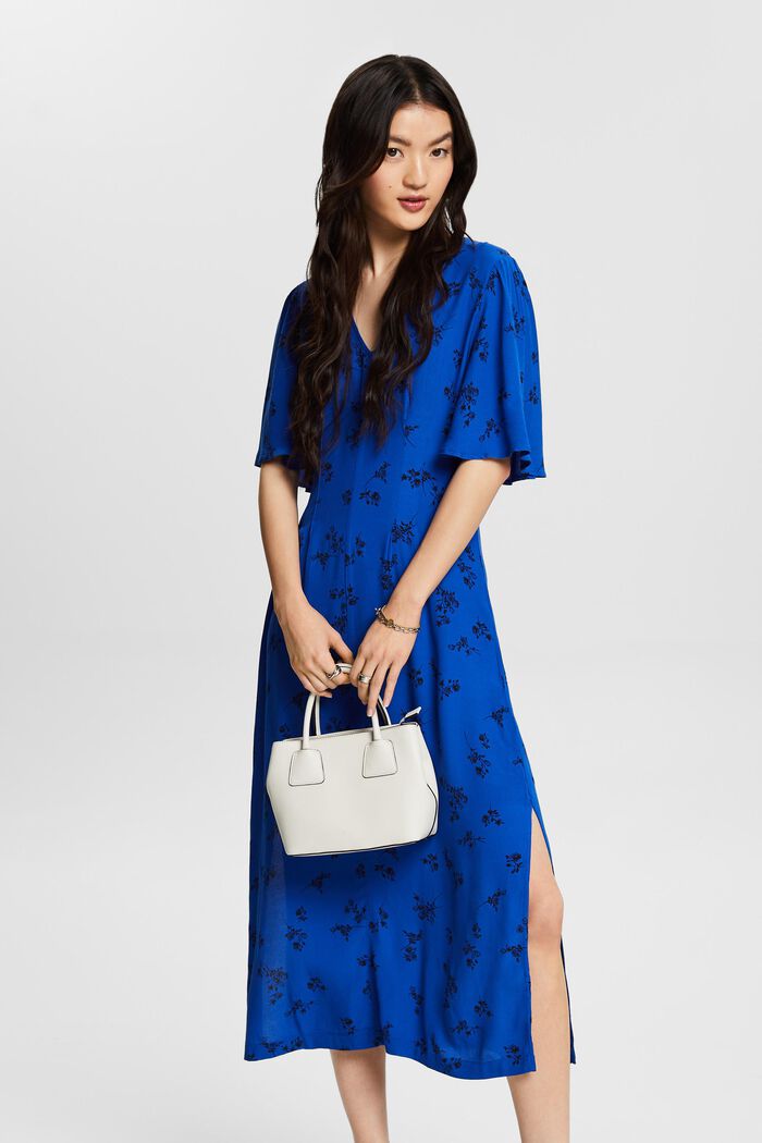 Print V-Neck Midi Dress, BRIGHT BLUE, detail image number 0