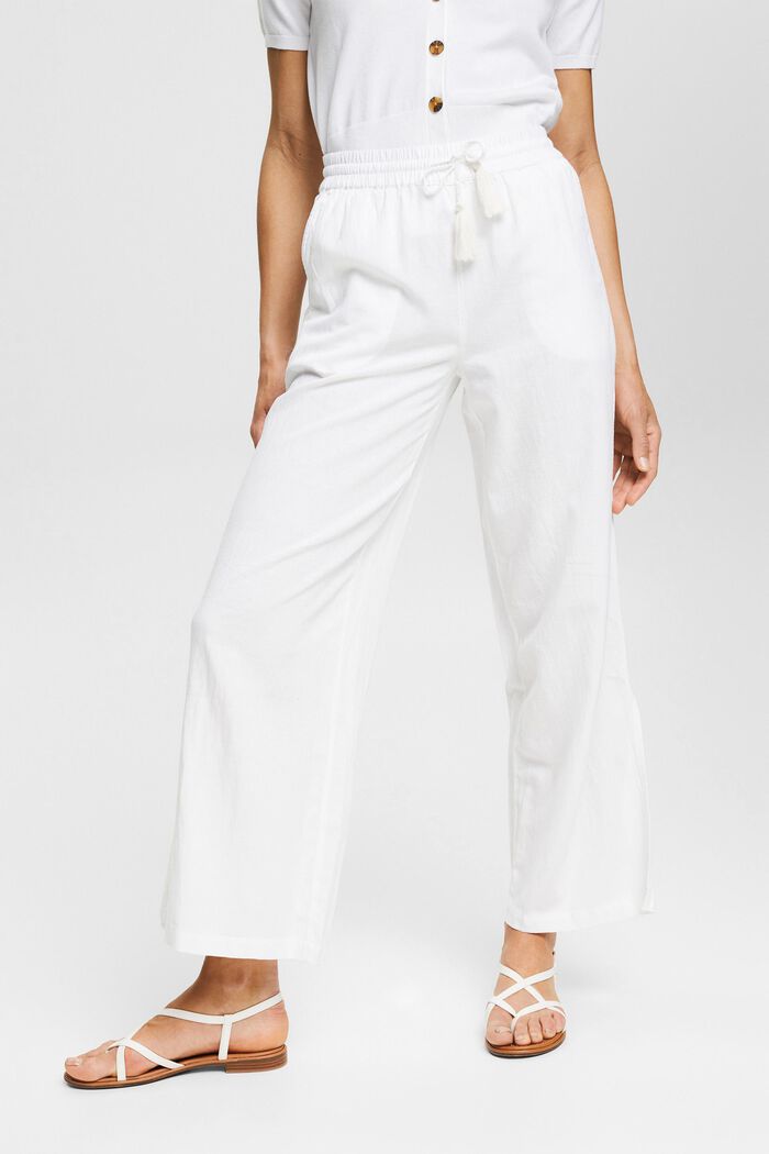 Linen blend: wide-leg trousers, WHITE, detail image number 0
