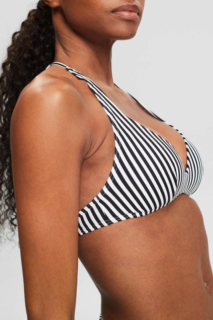 Striped Halterneck Bikini Top, BLACK, detail image number 2