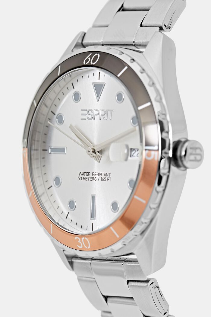 Stainless steel watch with a contrasting bezel, SILVER, detail image number 1