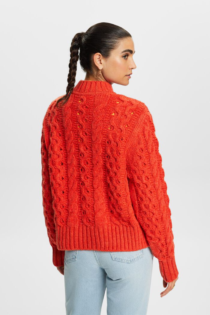Cable-Knit Wool-Blend Sweater, BRIGHT ORANGE, detail image number 4