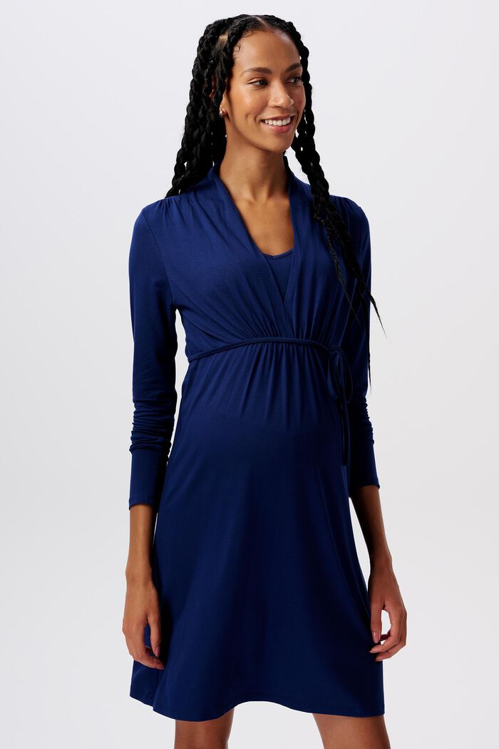 MATERNITY V-Neck Long Sleeve Dress, DARK BLUE, detail image number 0
