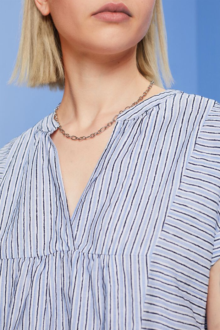 Striped short-sleeve blouse, 100% cotton, BRIGHT BLUE, detail image number 2