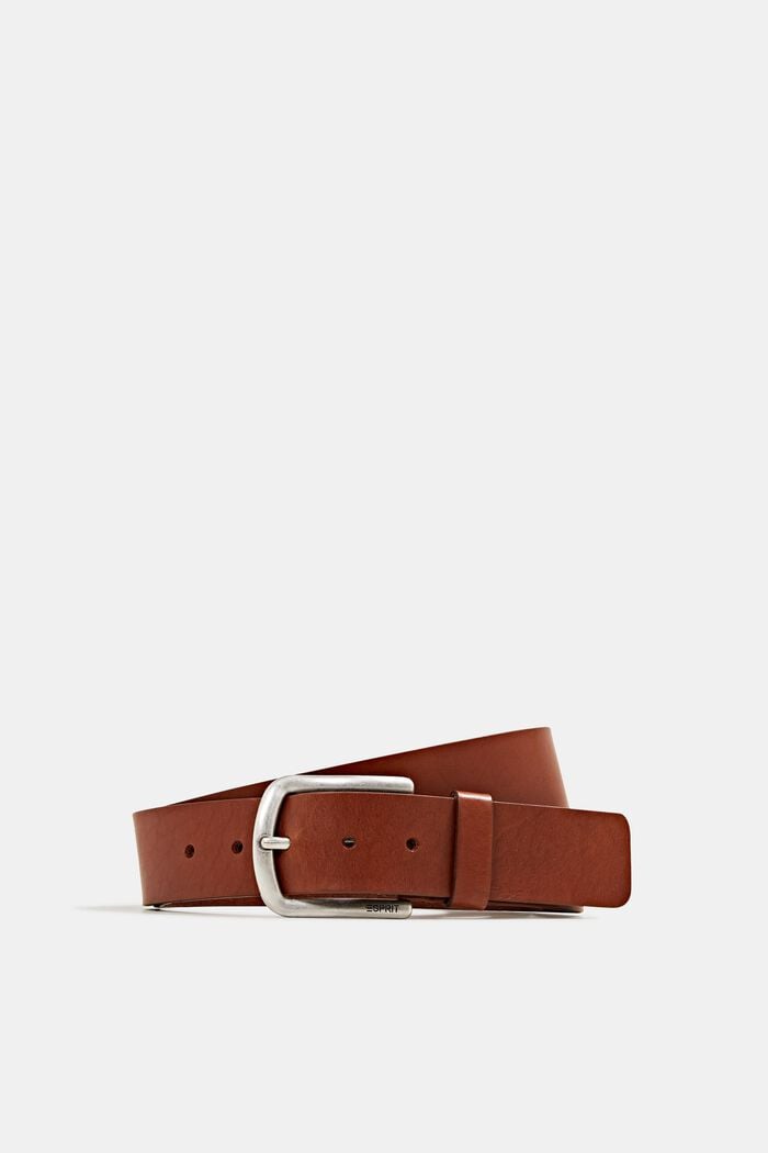 Leather belt with a matte buckle, CAMEL, overview