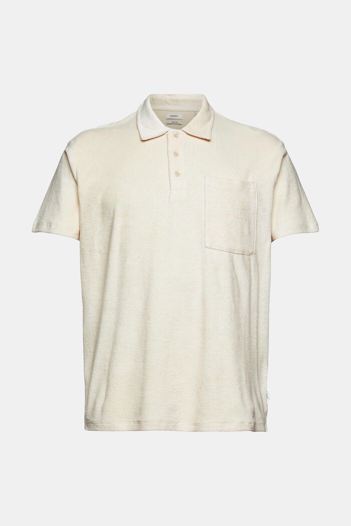 Terrycloth polo shirt made of 100% cotton, CREAM BEIGE, overview