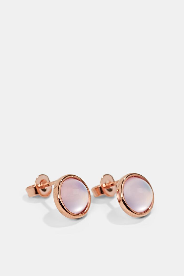 Sterling silver stud earrings with glass stones, ROSEGOLD, detail image number 1