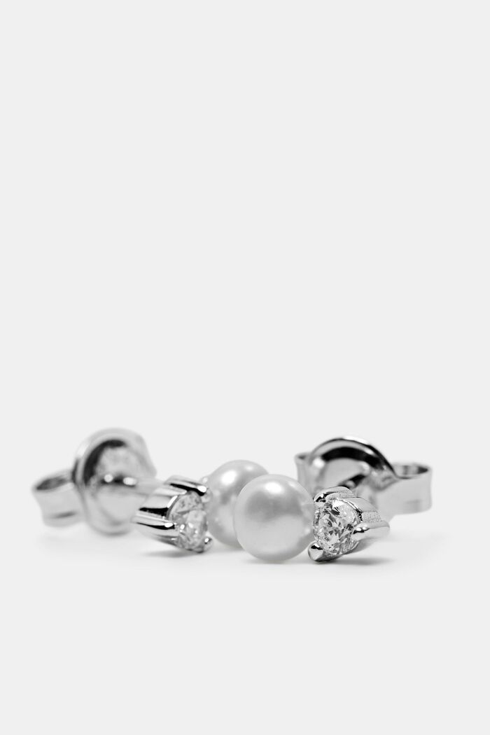 Cubic Zirconia Sterling Silver Earrings, SILVER, detail image number 1