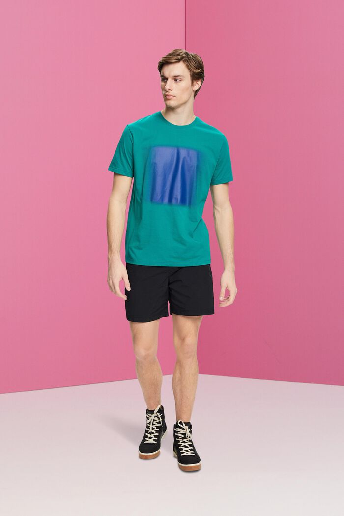 Cotton t-shirt with print, EMERALD GREEN, detail image number 4