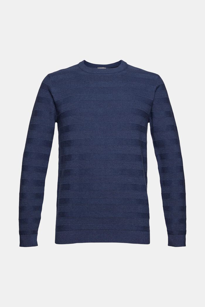 Organic cotton jumper with ribbed stripes, DARK BLUE, overview
