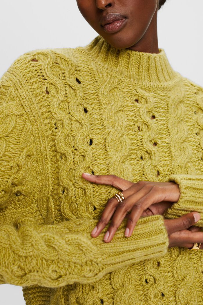 Cable-Knit Wool-Blend Sweater, PISTACHIO GREEN, detail image number 1