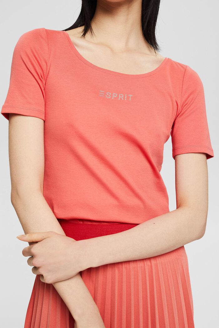 T-shirt with a glittery logo, 100% organic cotton, CORAL, detail image number 2