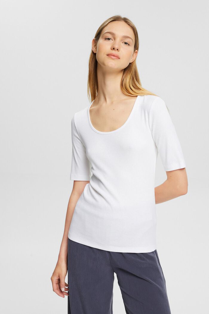 Finely ribbed T-shirt, organic cotton blend