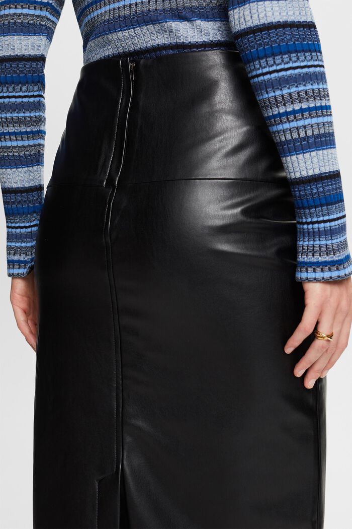 Faux Leather Midi Skirt, BLACK, detail image number 2